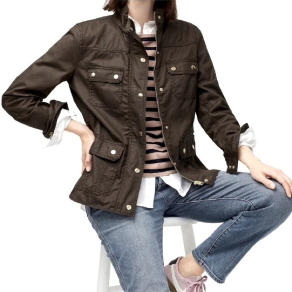 J. Crew Downtown Field Jacket Waxed Cotton Full Zip/Snap Jacket SZ L